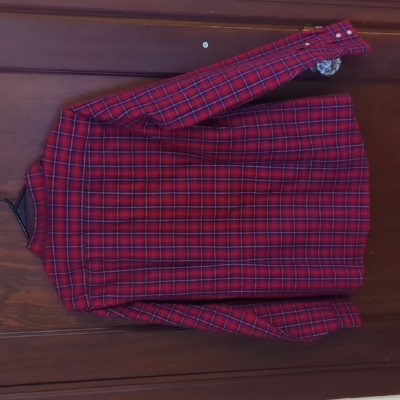 Lands' End No Iron Supima Red & Pink Plaid Long Sleeve Button Down Shirt Size 10 - Picture 4 of 5